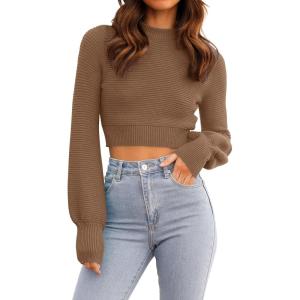 ZESICA Women’s Fall Mock Neck Cropped Sweaters 2026 Long Sleeve Soft Ribbed Knit Pullover Jumper Tops(Khaki)