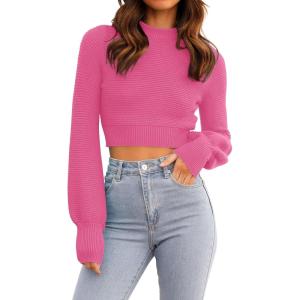 ZESICA Women’s Fall Mock Neck Cropped Sweaters 2026 Long Sleeve Soft Ribbed Knit Pullover Jumper Tops(Rose)