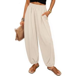 ZESICA Women’s High Waisted Wide Leg Palazzo Pants 2026 Summer Lounge Pant Beach Travel Vacation Trousers Outfits(Apricot)