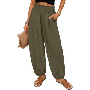 ZESICA Women’s High Waisted Wide Leg Palazzo Pants 2026 Summer Lounge Pant Beach Travel Vacation Trousers Outfits(Armygreen)