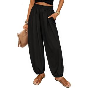 ZESICA Women’s High Waisted Wide Leg Palazzo Pants 2026 Summer Lounge Pant Beach Travel Vacation Trousers Outfits(Black)
