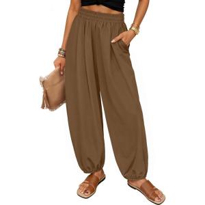 ZESICA Women’s High Waisted Wide Leg Palazzo Pants 2026 Summer Lounge Pant Beach Travel Vacation Trousers Outfits(Brown)