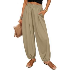 ZESICA Women’s High Waisted Wide Leg Palazzo Pants 2026 Summer Lounge Pant Beach Travel Vacation Trousers Outfits(Khaki)