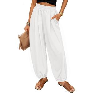 ZESICA Women’s High Waisted Wide Leg Palazzo Pants 2026 Summer Lounge Pant Beach Travel Vacation Trousers Outfits(White)