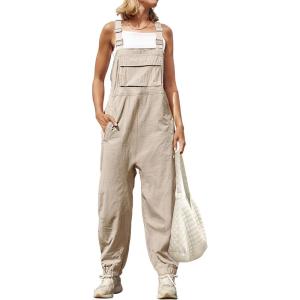 ZESICA Women’s Sleeveless Overalls Jumpsuit Casual Loose Adjustable Straps Bib Long Pant Jumpsuits with Pockets(Apricot)