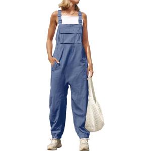 ZESICA Women’s Sleeveless Overalls Jumpsuit Casual Loose Adjustable Straps Bib Long Pant Jumpsuits with Pockets(Dusty Blue)