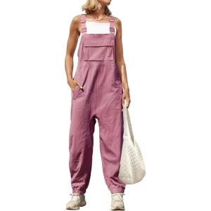 ZESICA Women’s Sleeveless Overalls Jumpsuit Casual Loose Adjustable Straps Bib Long Pant Jumpsuits with Pockets(Pink)