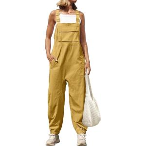 ZESICA Women’s Sleeveless Overalls Jumpsuit Casual Loose Adjustable Straps Bib Long Pant Jumpsuits with Pockets(Yellow)