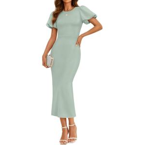 ZESICA Women’s Summer Short Sleeve Bodycon Midi Dress 2026 Spring Elegant Formal Wedding Guest Cocktail Party Dresses(Sage)