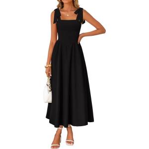 ZESICA Women’s Summer Spaghetti Strap Maxi Dress 2026 Tie Shoulder Square Neck Flowy Wedding Guest Party Beach Long Dresses(Black)