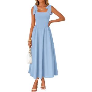 ZESICA Women’s Summer Spaghetti Strap Maxi Dress 2026 Tie Shoulder Square Neck Flowy Wedding Guest Party Beach Long Dresses(Blue)