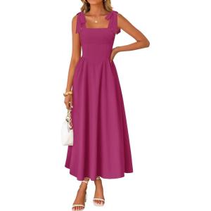 ZESICA Women’s Summer Spaghetti Strap Maxi Dress 2026 Tie Shoulder Square Neck Flowy Wedding Guest Party Beach Long Dresses(Eggplant)