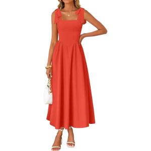 ZESICA Women’s Summer Spaghetti Strap Maxi Dress 2026 Tie Shoulder Square Neck Flowy Wedding Guest Party Beach Long Dresses(Watermelon)