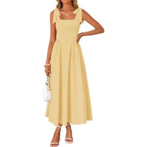 ZESICA Women’s Summer Spaghetti Strap Maxi Dress 2026 Tie Shoulder Square Neck Flowy Wedding Guest Party Beach Long Dresses(Yellow)