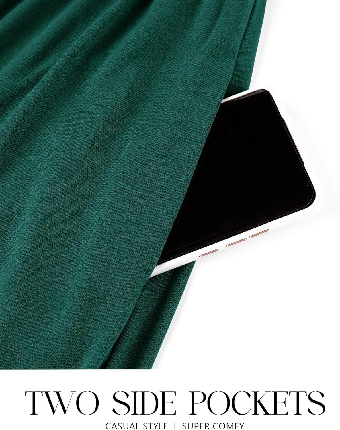 imageZESICA Womens 2026 Fall Long Sleeve Dress Crewneck Casual Loose Pleated Tiered Swing Midi Dresses with PocketsDarkgreen