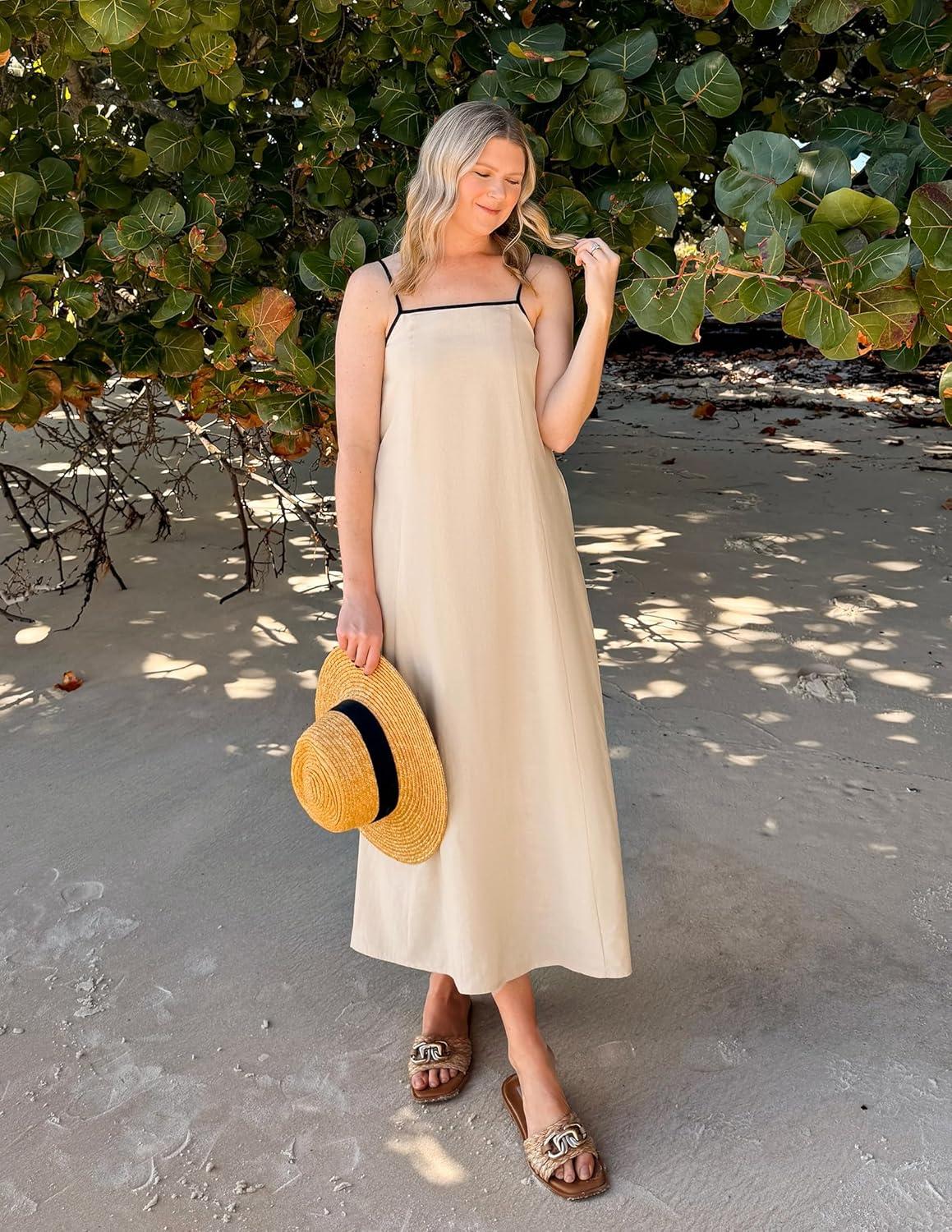 imageZESICA Womens 2026 Summer Boho Sleeveless Maxi Dress Spaghetti Straps Casual Flowy A Line Beach Party Long DressesApricot