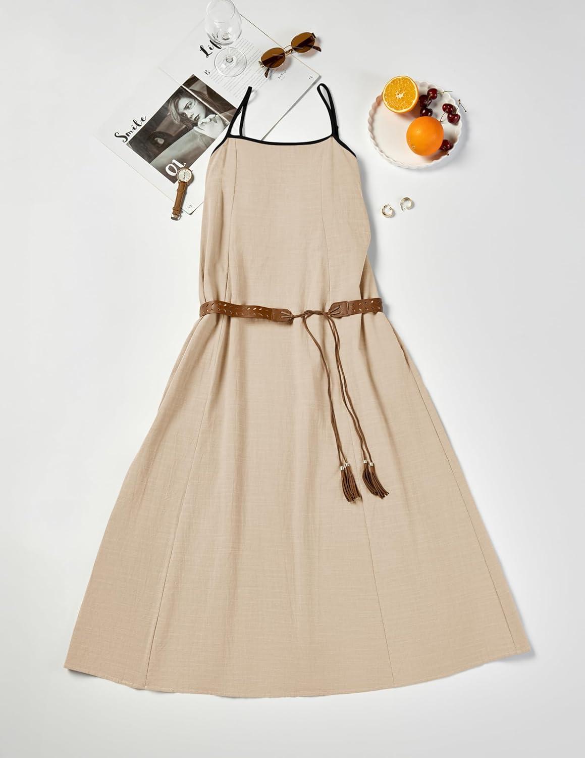 imageZESICA Womens 2026 Summer Boho Sleeveless Maxi Dress Spaghetti Straps Casual Flowy A Line Beach Party Long DressesApricot