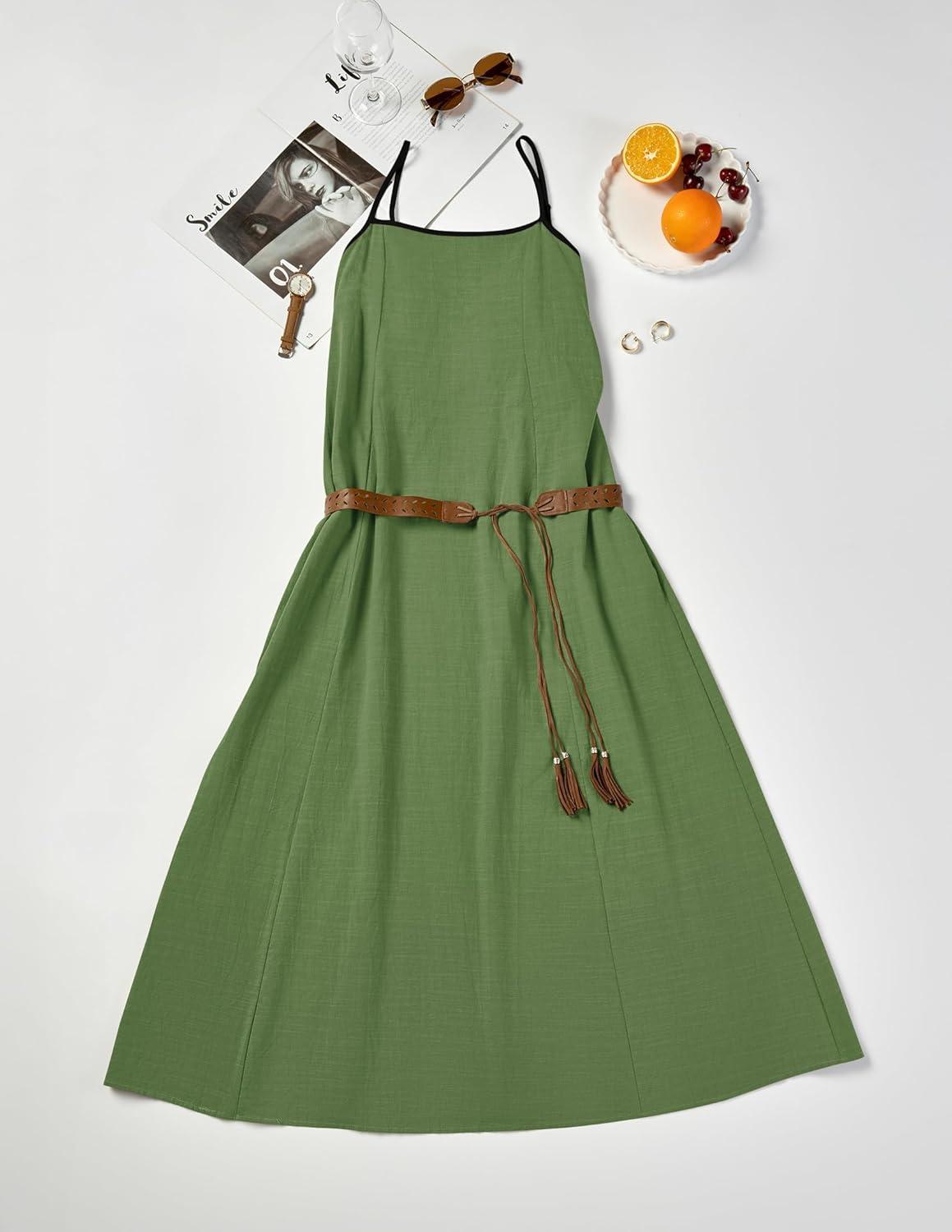 imageZESICA Womens 2026 Summer Boho Sleeveless Maxi Dress Spaghetti Straps Casual Flowy A Line Beach Party Long DressesArmy Green