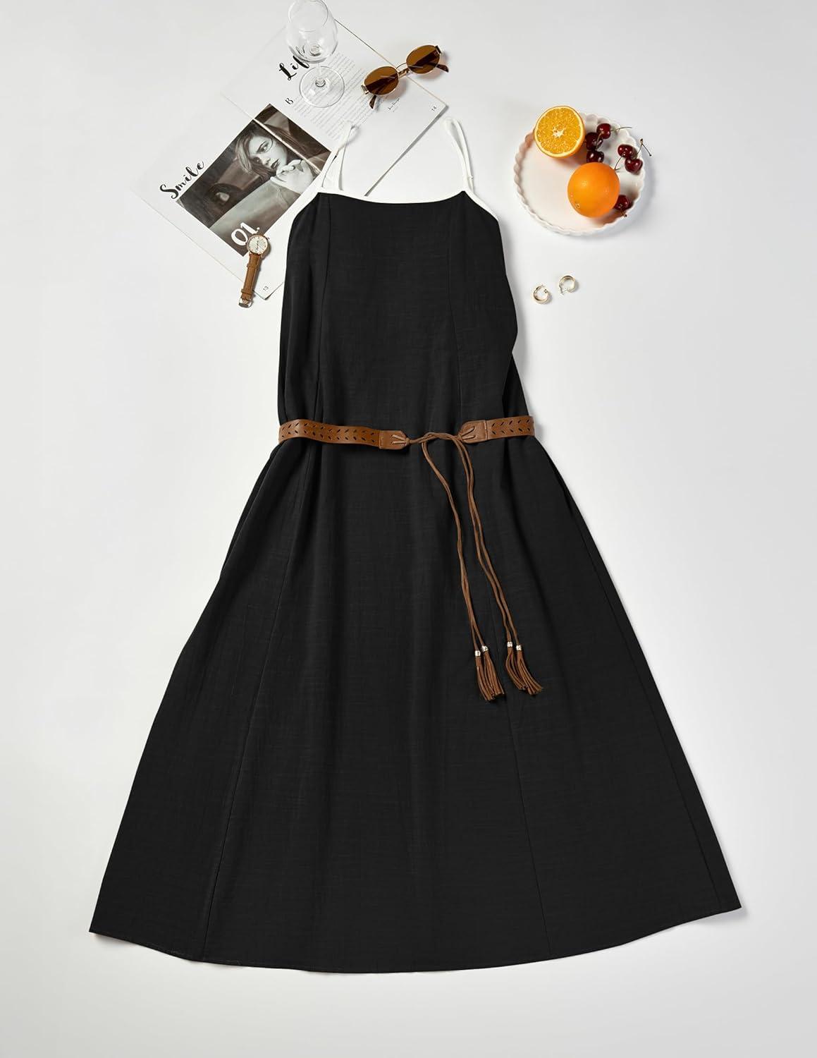 imageZESICA Womens 2026 Summer Boho Sleeveless Maxi Dress Spaghetti Straps Casual Flowy A Line Beach Party Long DressesBlack