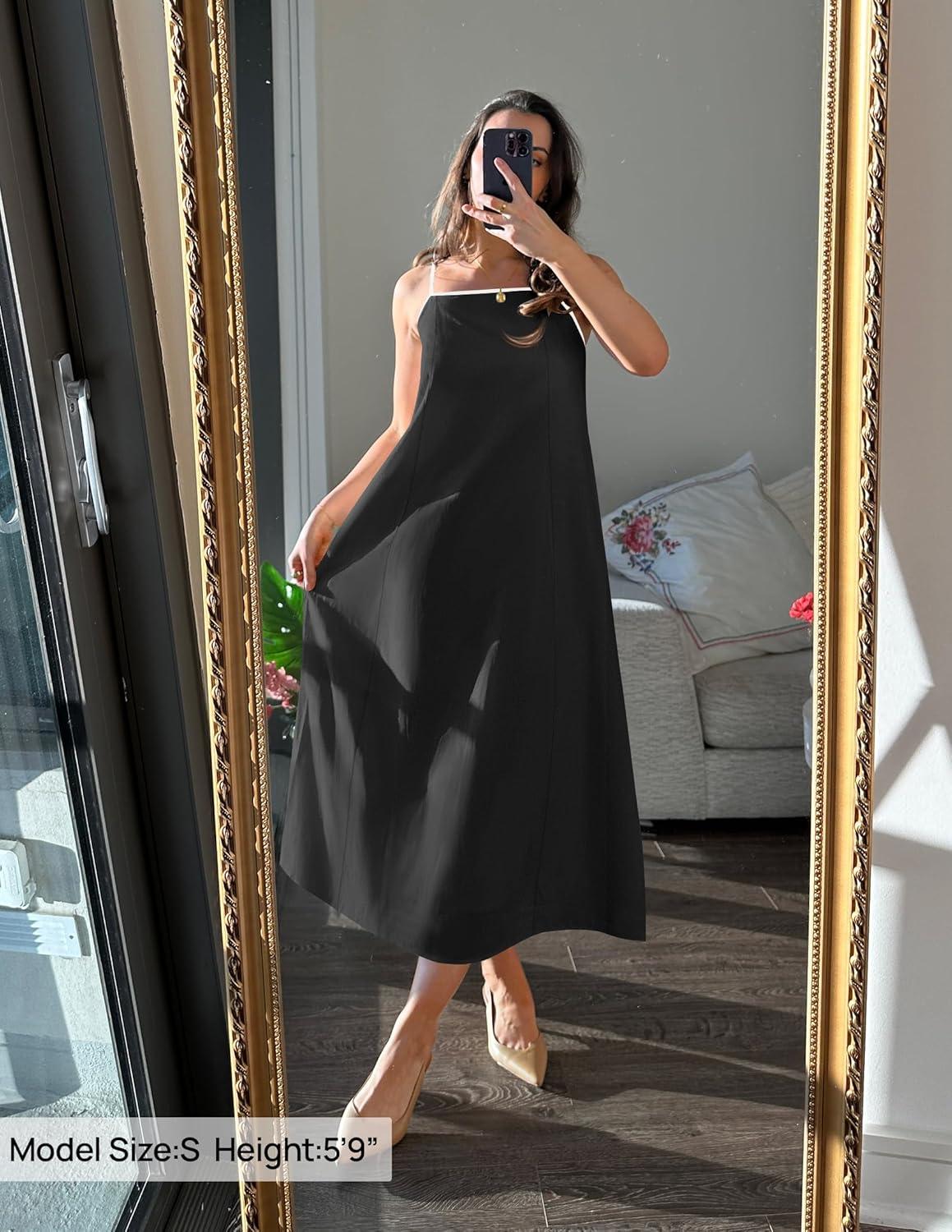 imageZESICA Womens 2026 Summer Boho Sleeveless Maxi Dress Spaghetti Straps Casual Flowy A Line Beach Party Long DressesBlack