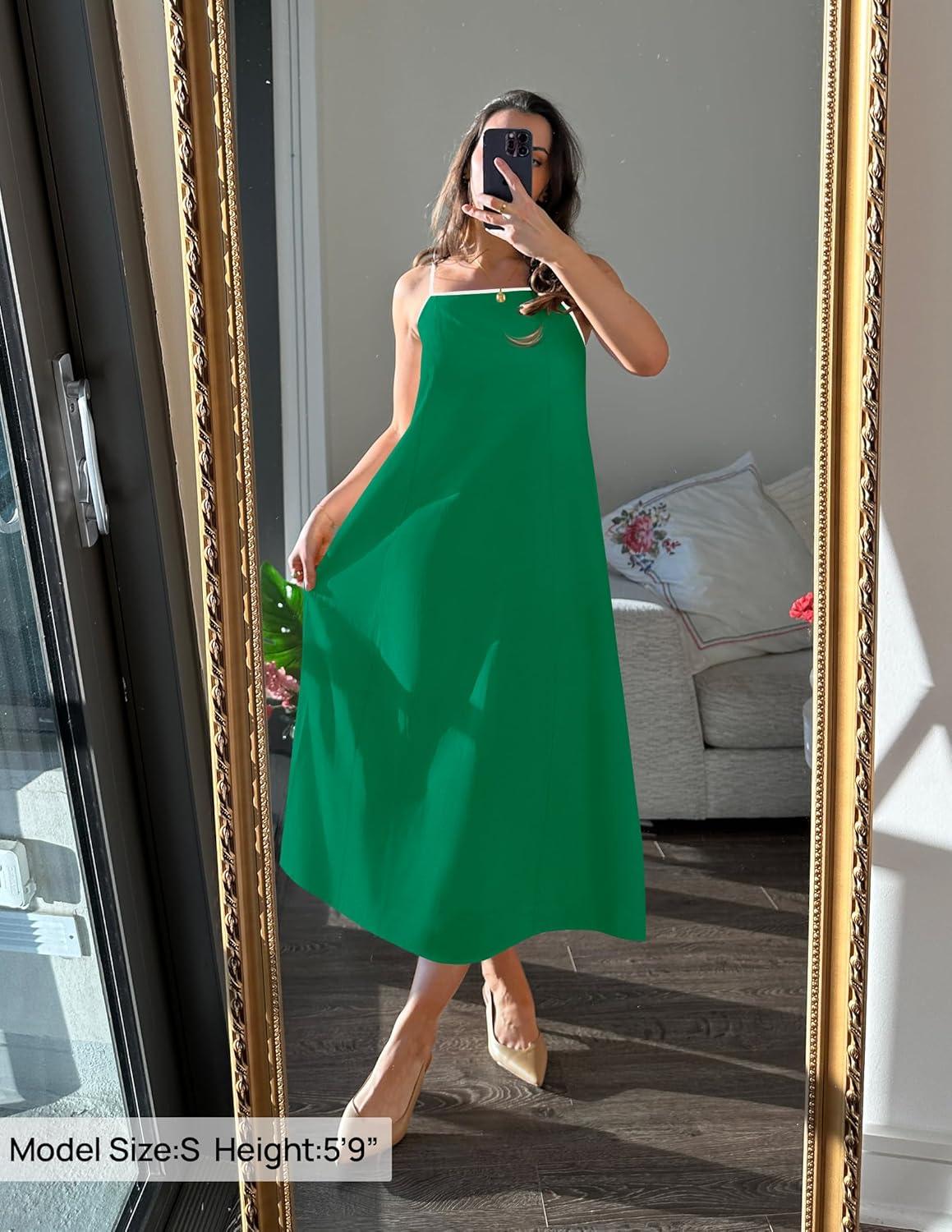 imageZESICA Womens 2026 Summer Boho Sleeveless Maxi Dress Spaghetti Straps Casual Flowy A Line Beach Party Long DressesGreen