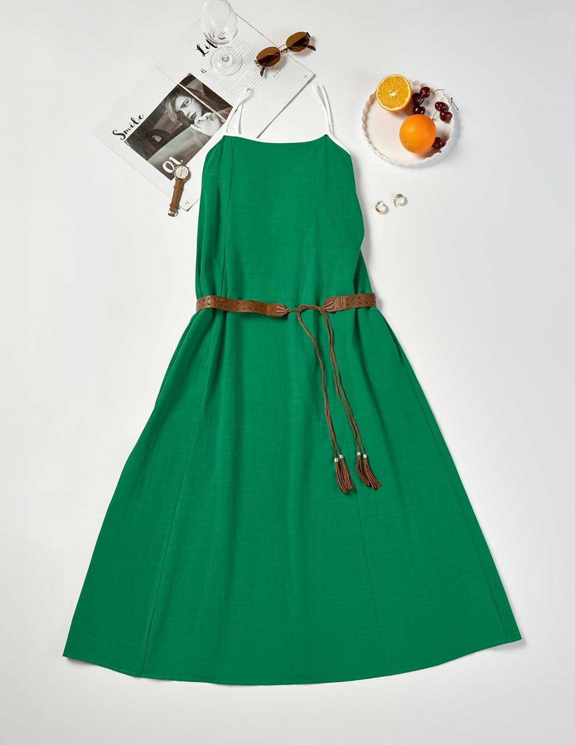 imageZESICA Womens 2026 Summer Boho Sleeveless Maxi Dress Spaghetti Straps Casual Flowy A Line Beach Party Long DressesGreen