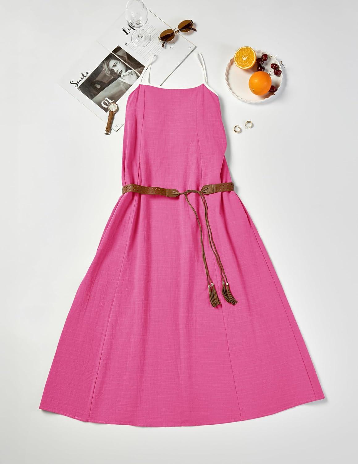 imageZESICA Womens 2026 Summer Boho Sleeveless Maxi Dress Spaghetti Straps Casual Flowy A Line Beach Party Long DressesHot Pink