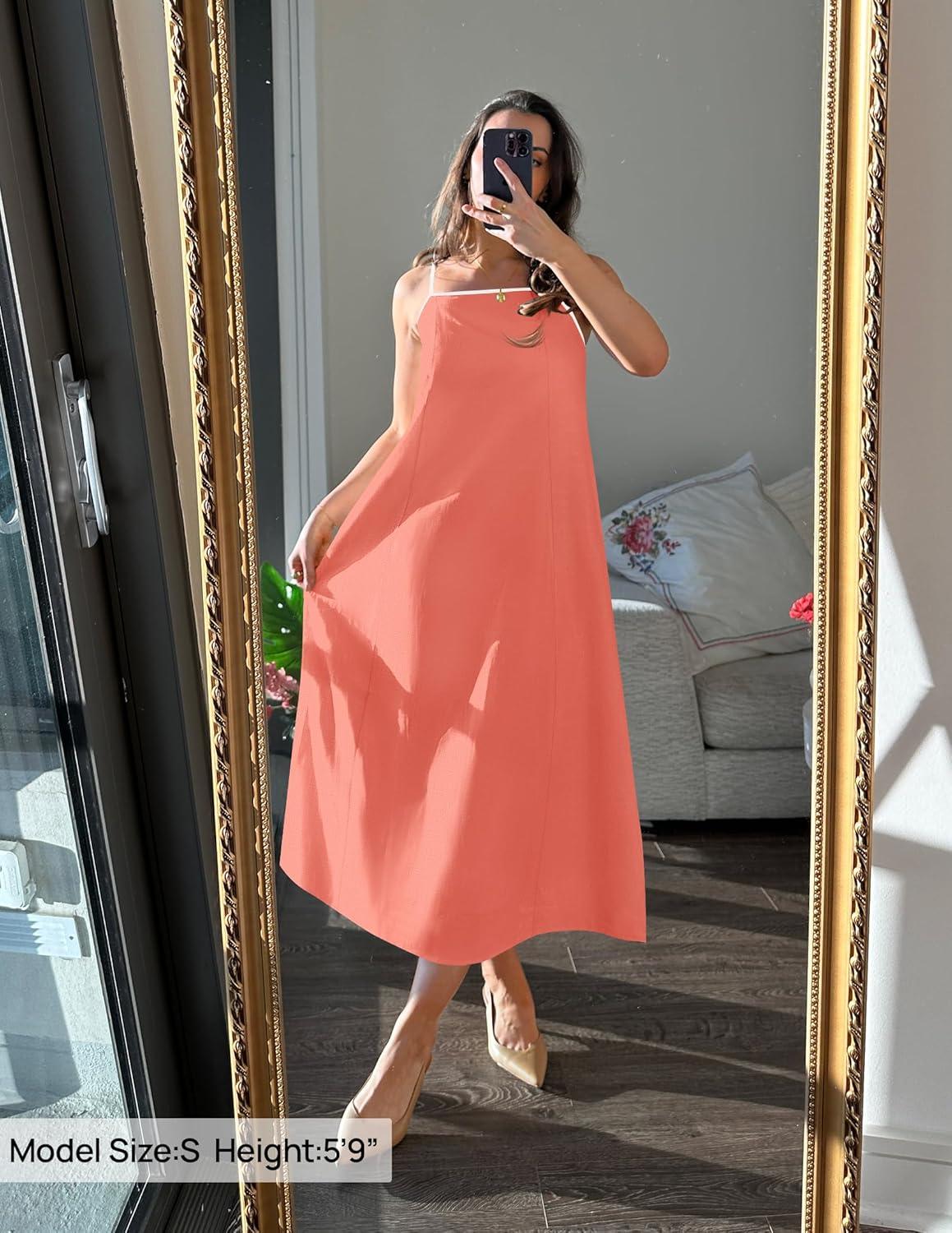 imageZESICA Womens 2026 Summer Boho Sleeveless Maxi Dress Spaghetti Straps Casual Flowy A Line Beach Party Long DressesPeach