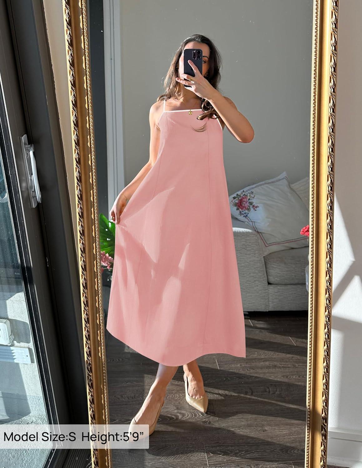 imageZESICA Womens 2026 Summer Boho Sleeveless Maxi Dress Spaghetti Straps Casual Flowy A Line Beach Party Long DressesPink