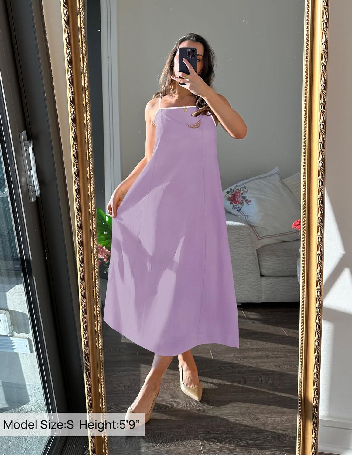 imageZESICA Womens 2026 Summer Boho Sleeveless Maxi Dress Spaghetti Straps Casual Flowy A Line Beach Party Long DressesPurple