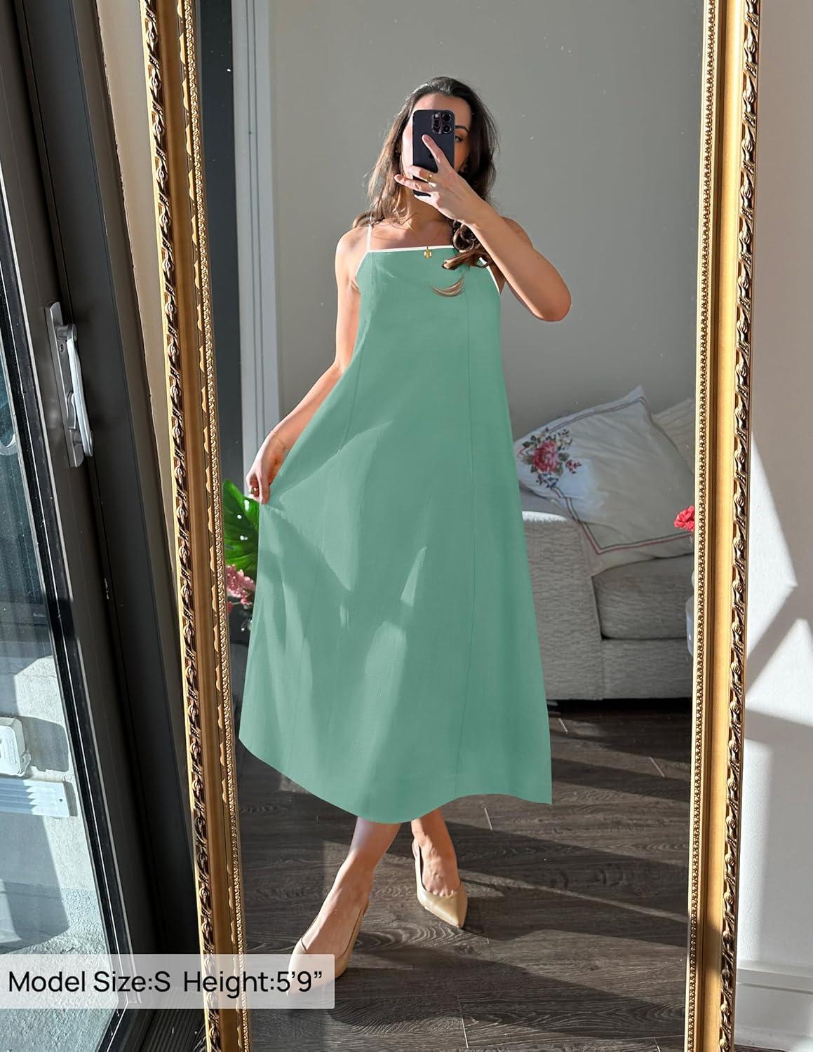 imageZESICA Womens 2026 Summer Boho Sleeveless Maxi Dress Spaghetti Straps Casual Flowy A Line Beach Party Long DressesSage