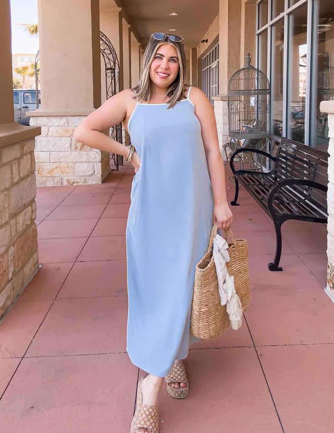 imageZESICA Womens 2026 Summer Boho Sleeveless Maxi Dress Spaghetti Straps Casual Flowy A Line Beach Party Long DressesSky
