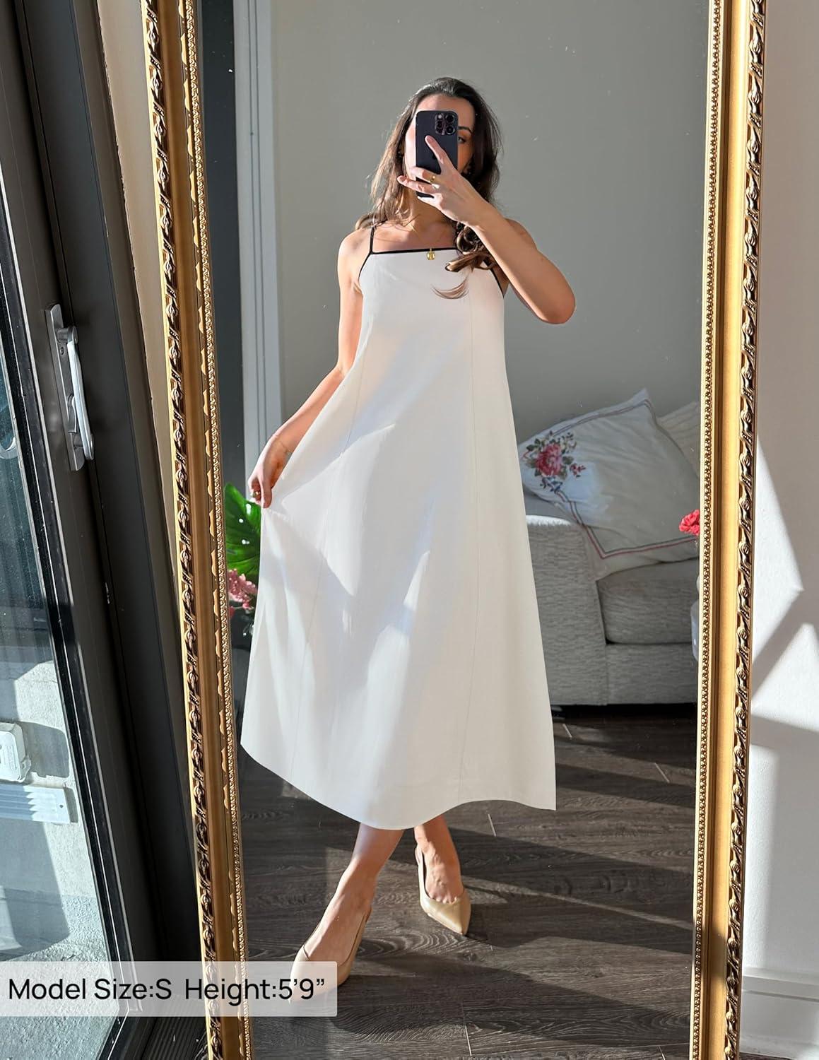 imageZESICA Womens 2026 Summer Boho Sleeveless Maxi Dress Spaghetti Straps Casual Flowy A Line Beach Party Long DressesWhite