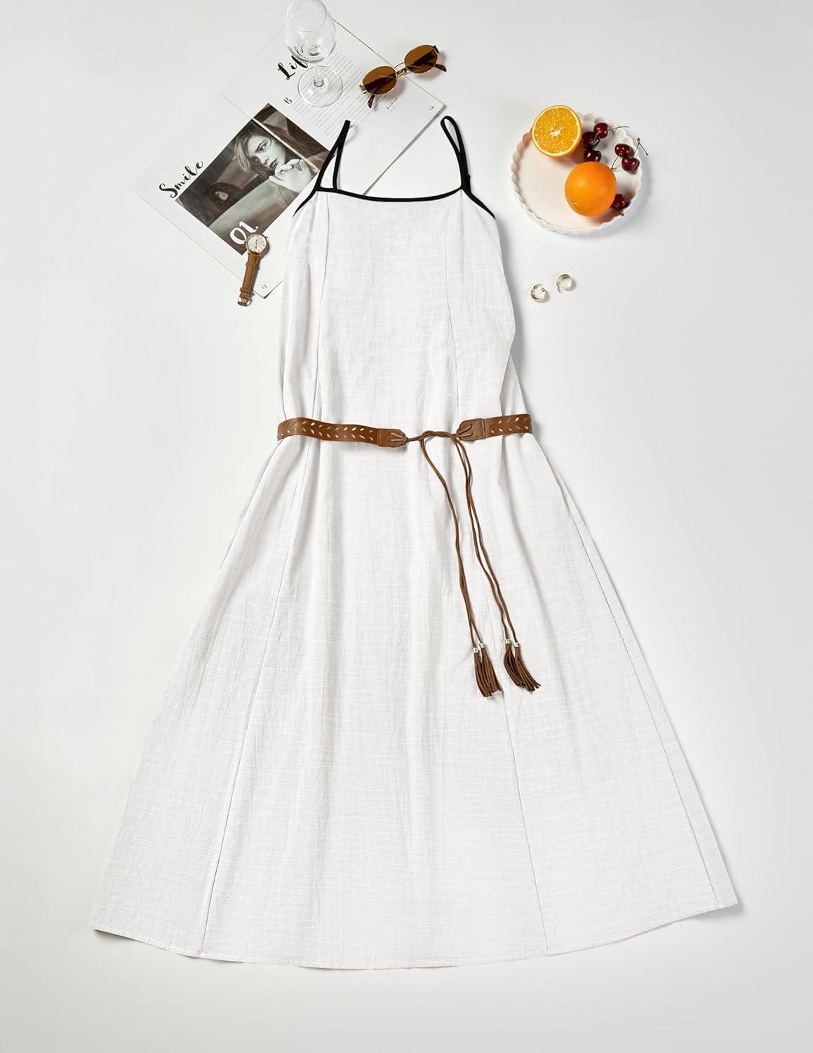 imageZESICA Womens 2026 Summer Boho Sleeveless Maxi Dress Spaghetti Straps Casual Flowy A Line Beach Party Long DressesWhite