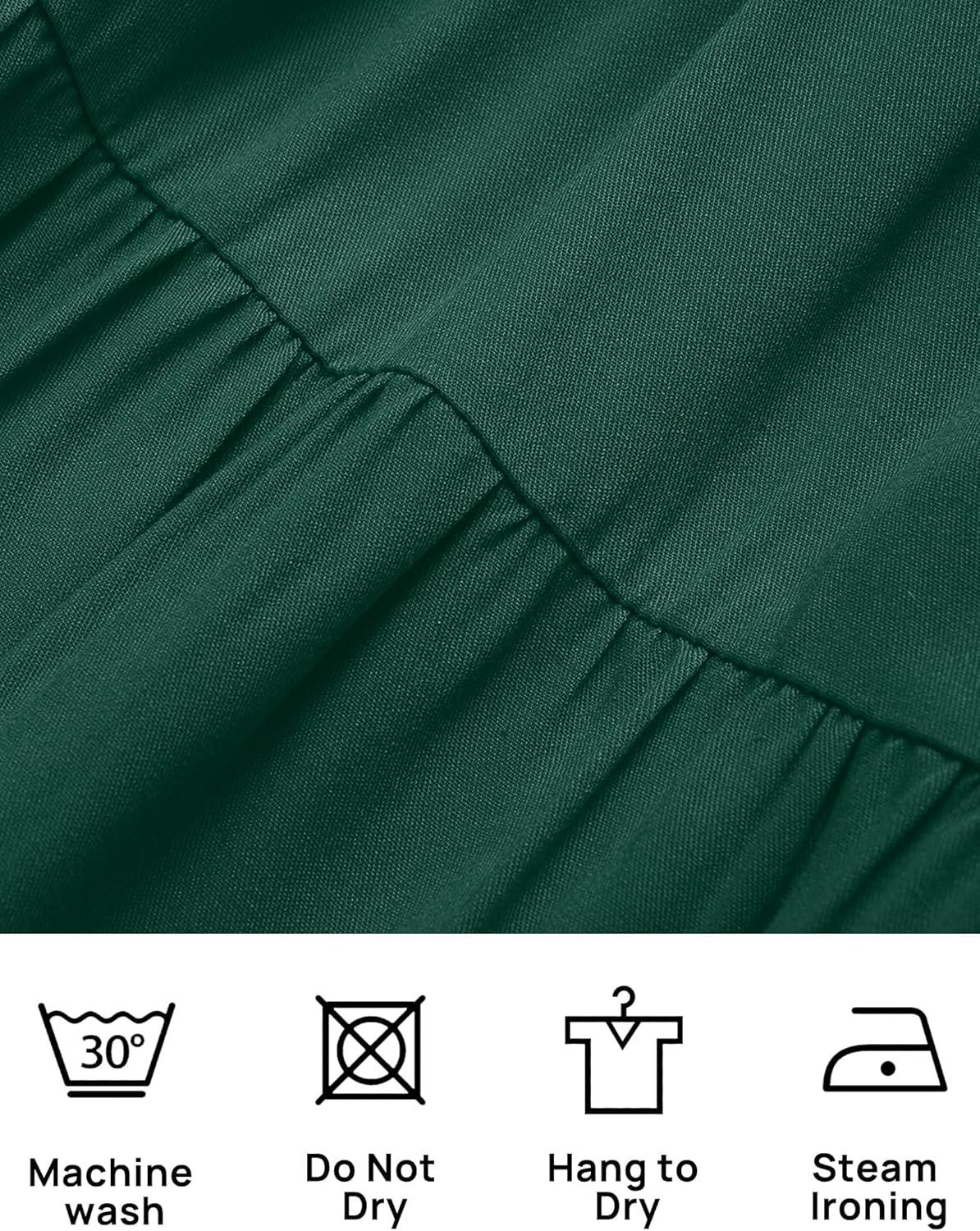 imageZESICA Womens 2026 Summer Casual Flutter Short Sleeve Crew Neck Smocked Elastic Waist Tiered Midi DressDark Green
