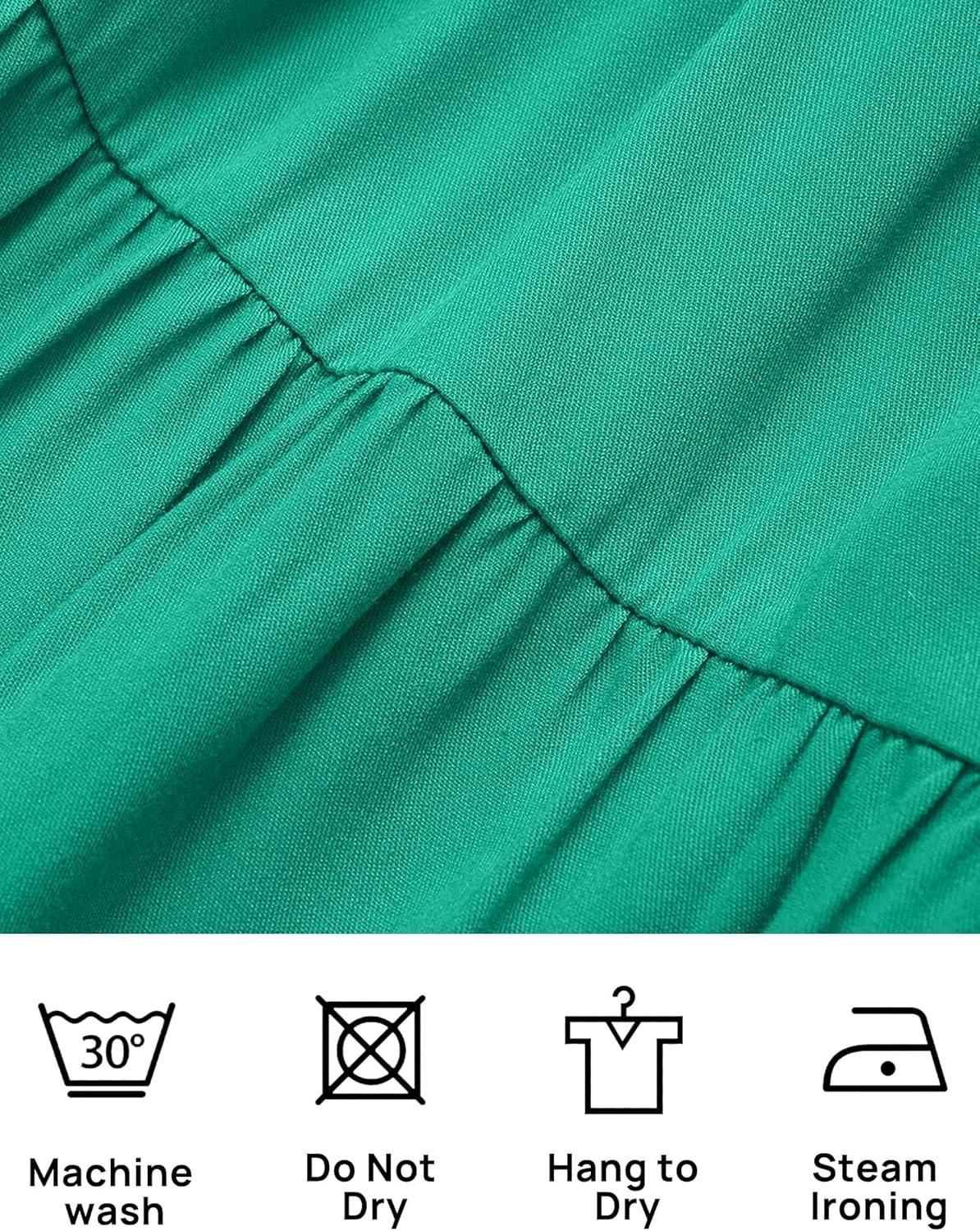 imageZESICA Womens 2026 Summer Casual Flutter Short Sleeve Crew Neck Smocked Elastic Waist Tiered Midi DressGreen
