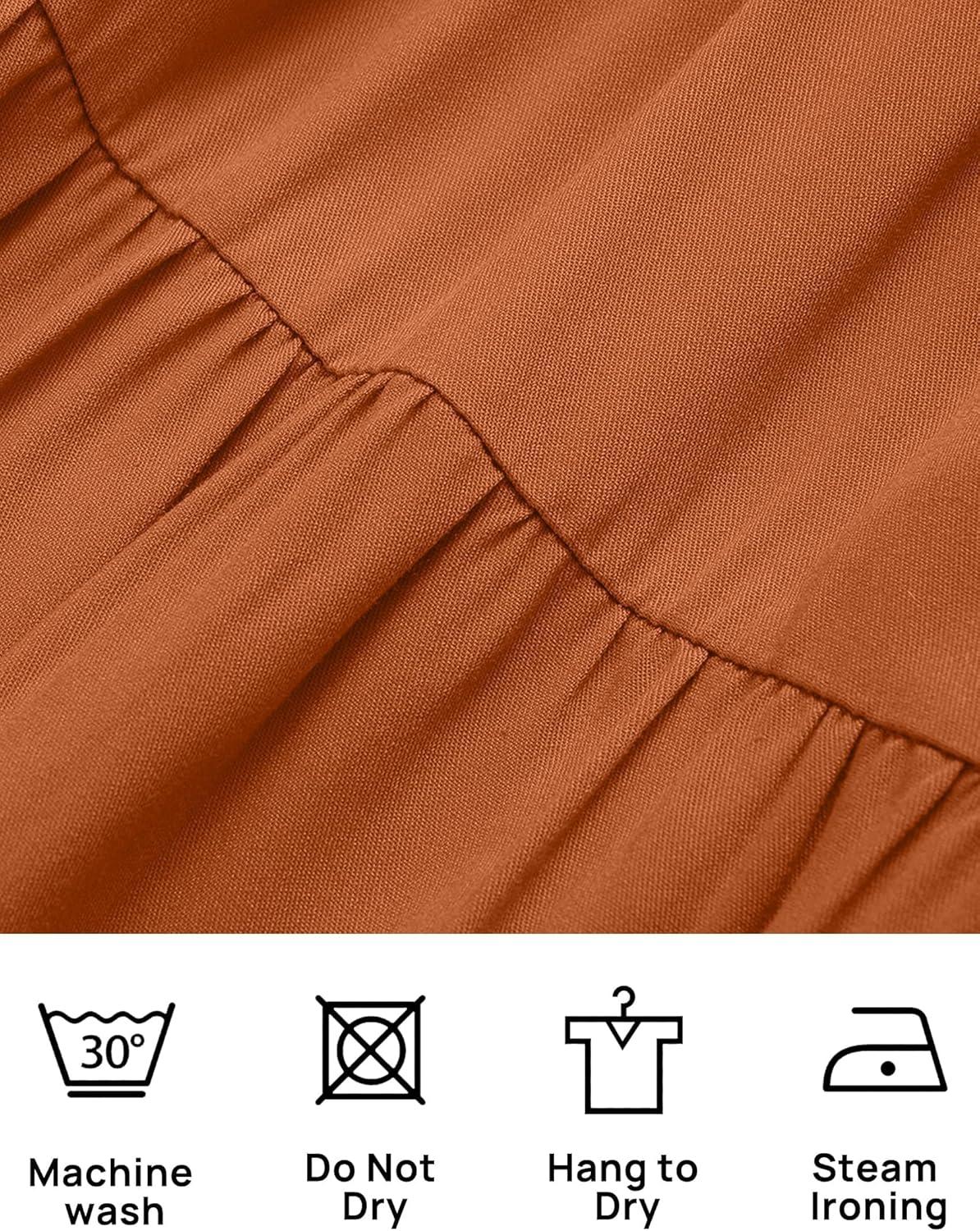 imageZESICA Womens 2026 Summer Casual Flutter Short Sleeve Crew Neck Smocked Elastic Waist Tiered Midi DressOrange