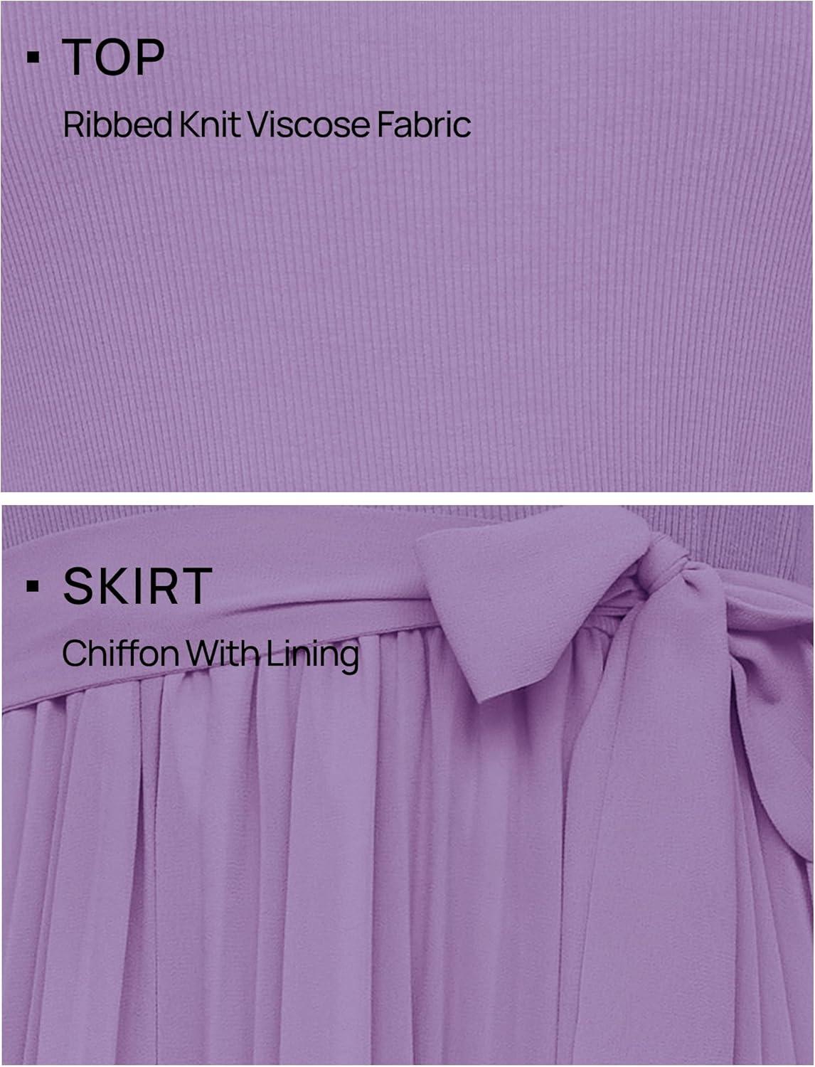 imageZESICA Womens 2026 Summer Short Sleeve Midi Dresses Casual Crew Neck Knit Belted Pleated A Line Flowy Wedding Guest DressPurple