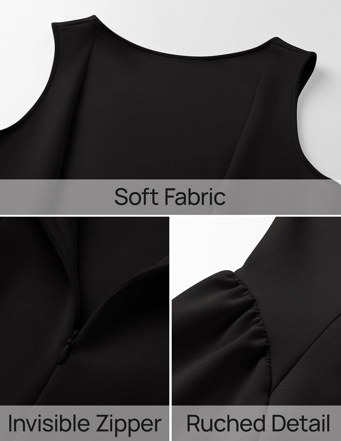 imageZESICA Womens 2026 Summer Sleeveless Cocktail Mini Dress Boat Neck Backless Swing A Line Wedding Club Party Short DressesBlack