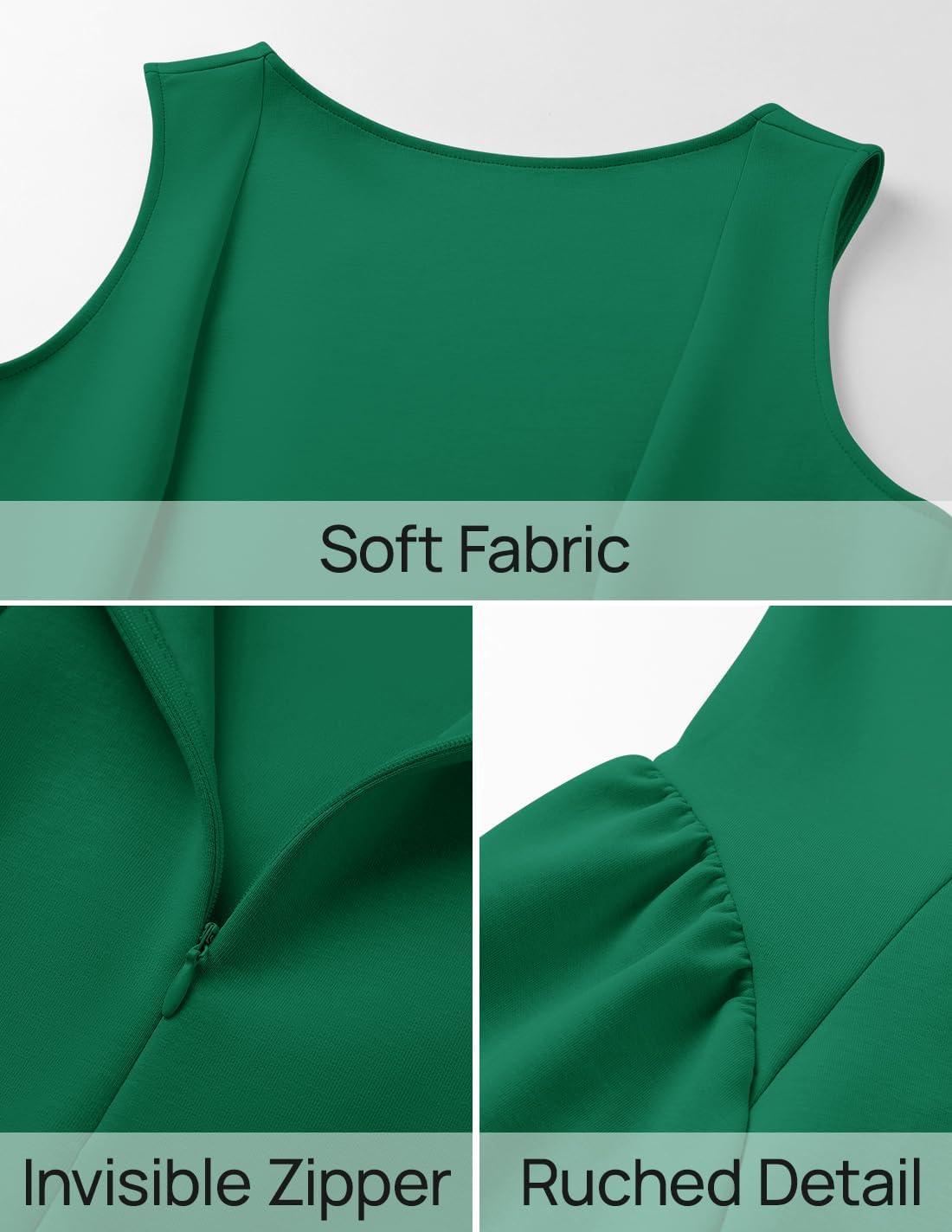 imageZESICA Womens 2026 Summer Sleeveless Cocktail Mini Dress Boat Neck Backless Swing A Line Wedding Club Party Short DressesGreen