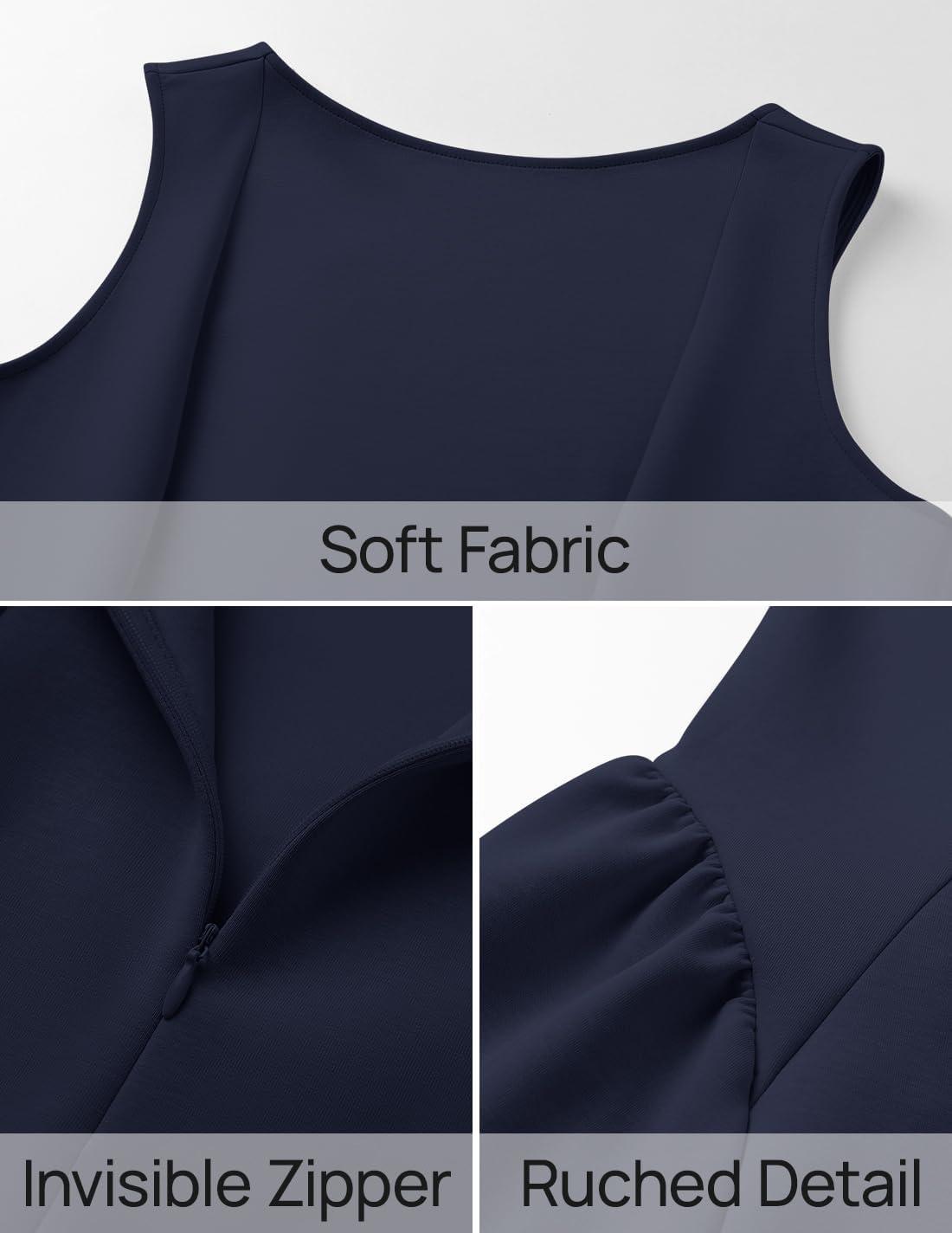 imageZESICA Womens 2026 Summer Sleeveless Cocktail Mini Dress Boat Neck Backless Swing A Line Wedding Club Party Short DressesNavy