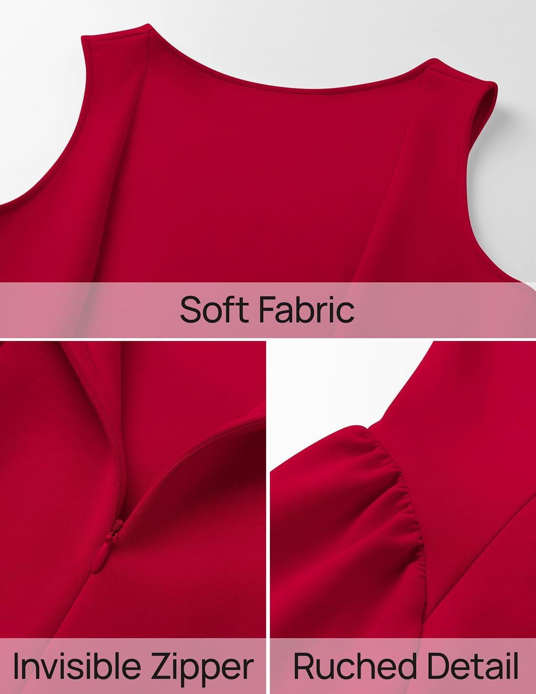 imageZESICA Womens 2026 Summer Sleeveless Cocktail Mini Dress Boat Neck Backless Swing A Line Wedding Club Party Short DressesRed