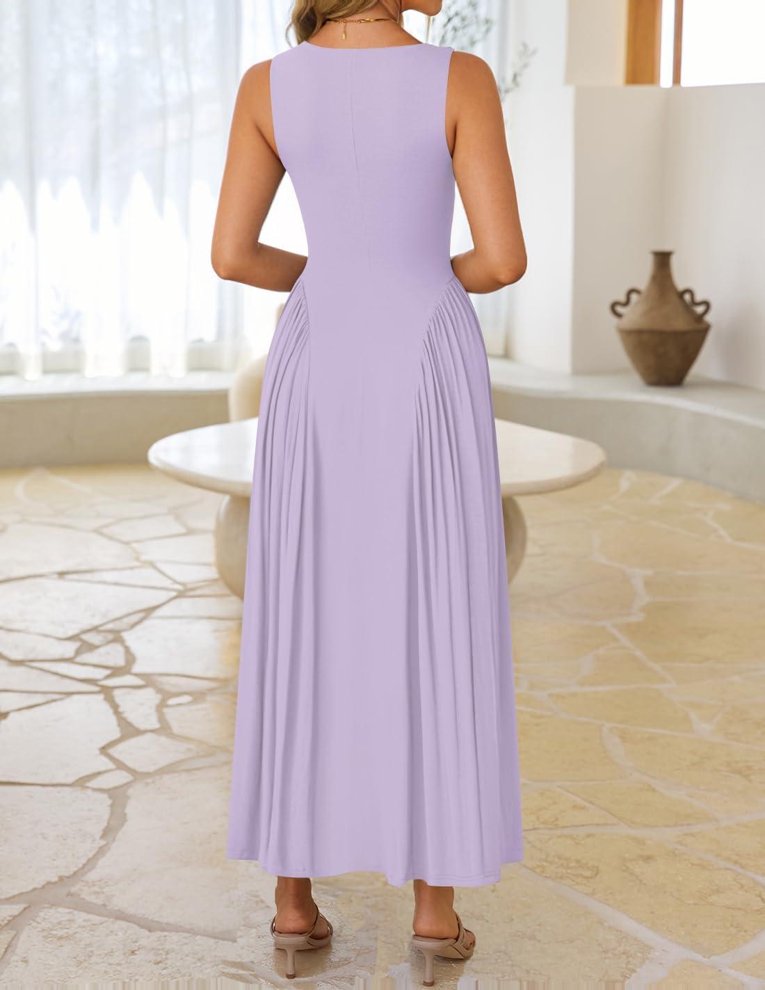 imageZESICA Womens 2026 Summer Sleeveless Square Neck Sundress Casual Long Flowy A Line Beach Vacation Maxi DressesPurple