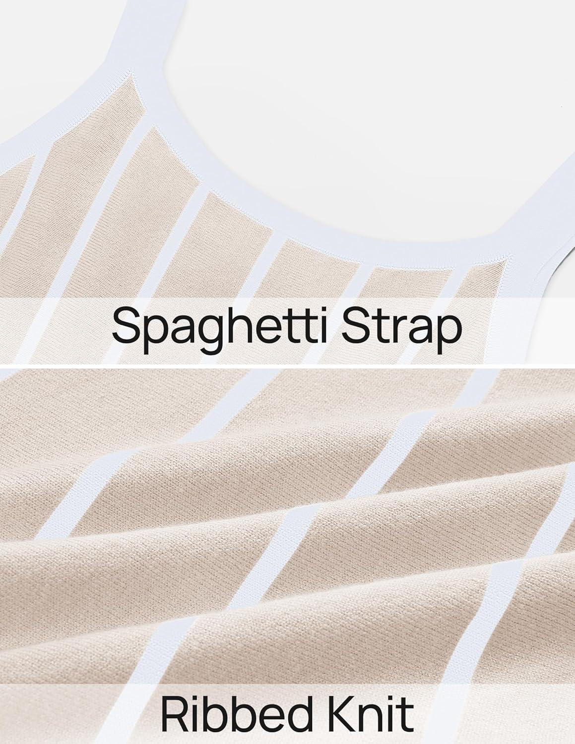 imageZESICA Womens 2026 Summer Sleeveless Striped Midi Dresses Casual A Line Swing Knit Long Dress Beach Vacation ClothesApricot