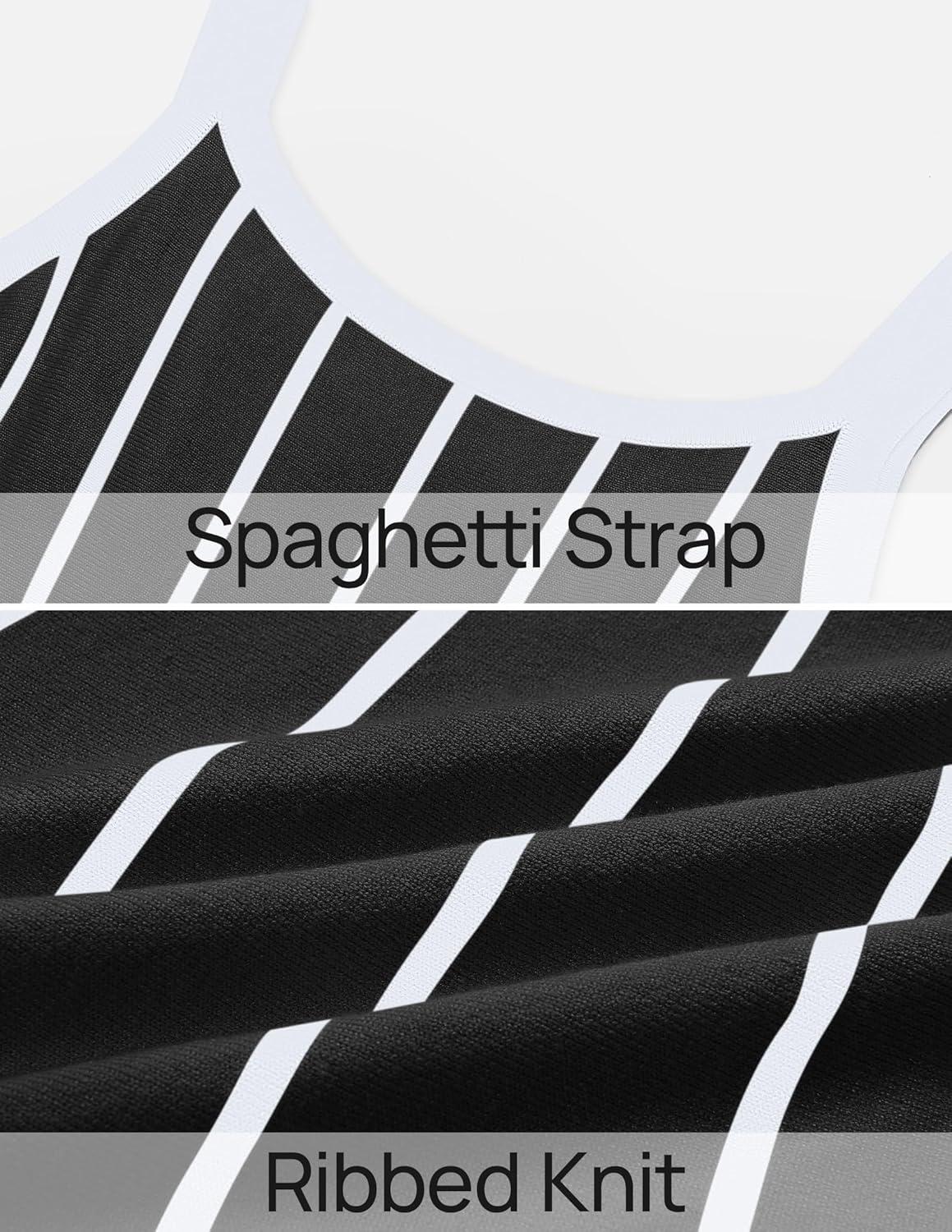 imageZESICA Womens 2026 Summer Sleeveless Striped Midi Dresses Casual A Line Swing Knit Long Dress Beach Vacation ClothesBlack