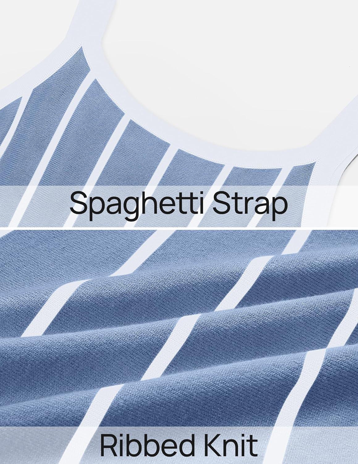imageZESICA Womens 2026 Summer Sleeveless Striped Midi Dresses Casual A Line Swing Knit Long Dress Beach Vacation ClothesDusty Blue