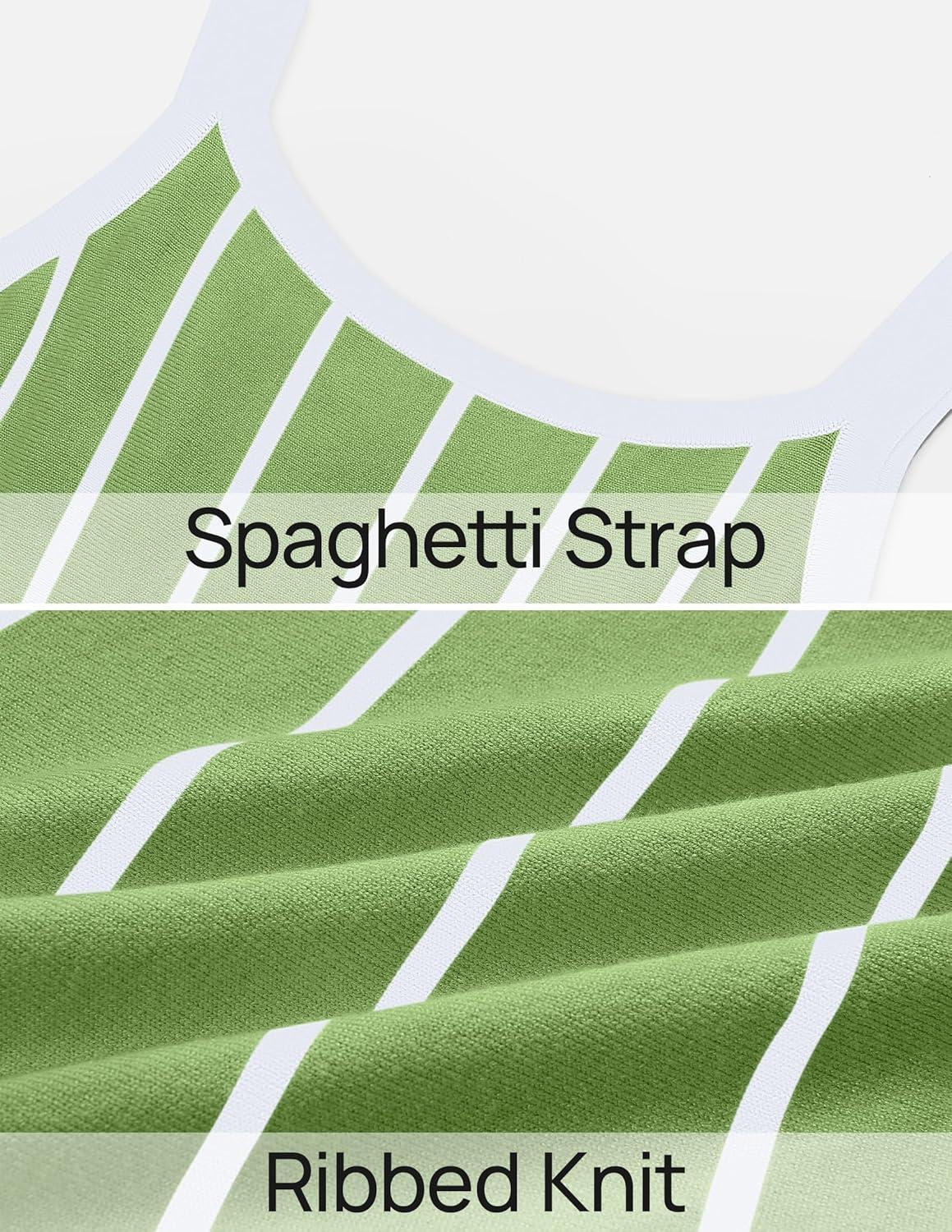 imageZESICA Womens 2026 Summer Sleeveless Striped Midi Dresses Casual A Line Swing Knit Long Dress Beach Vacation ClothesLight Green
