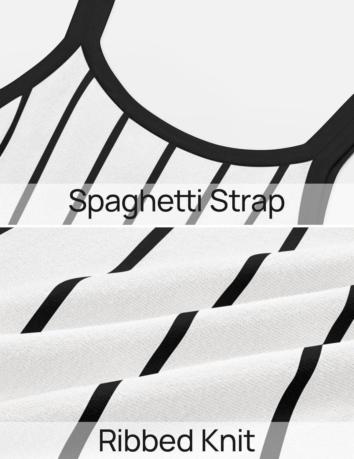 imageZESICA Womens 2026 Summer Sleeveless Striped Midi Dresses Casual A Line Swing Knit Long Dress Beach Vacation ClothesWhite