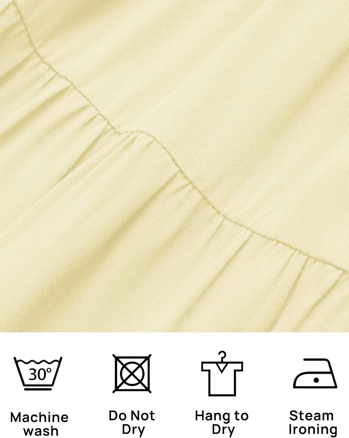 imageZESICA Womens 2026 Summer Square Neck Short Puff Sleeve Solid Color High Waist Casual Smocked Flowy A Line Tiered Midi DressLight Yellow