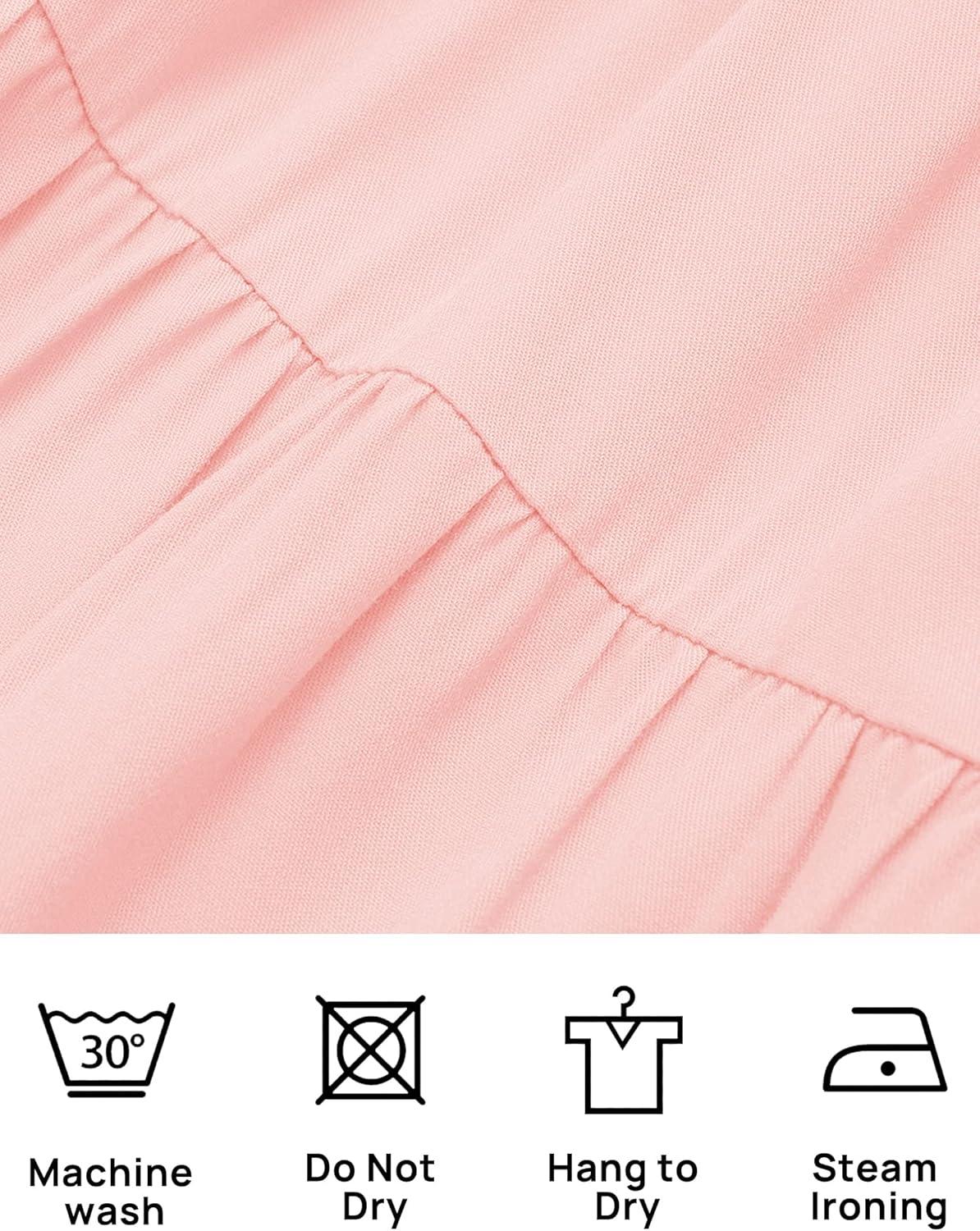 imageZESICA Womens 2026 Summer Square Neck Short Puff Sleeve Solid Color High Waist Casual Smocked Flowy A Line Tiered Midi DressPink